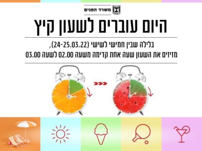 שעון הקיץ התשפ"ב – 2022 יחל היום לאחר חצות